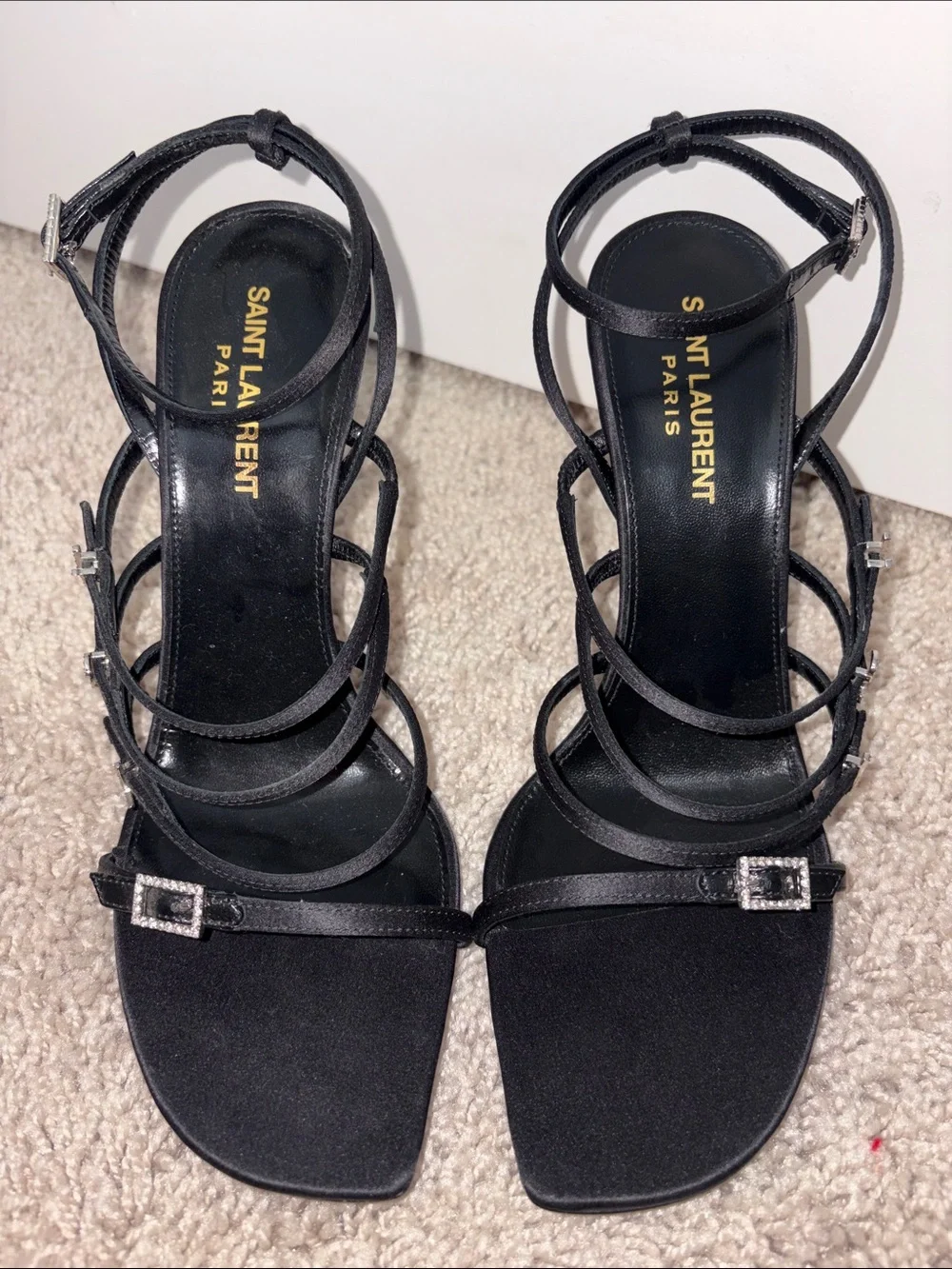 Yves Saint Laurent YSL Jerry embellished satin sandals in black - Picture 4 of 11